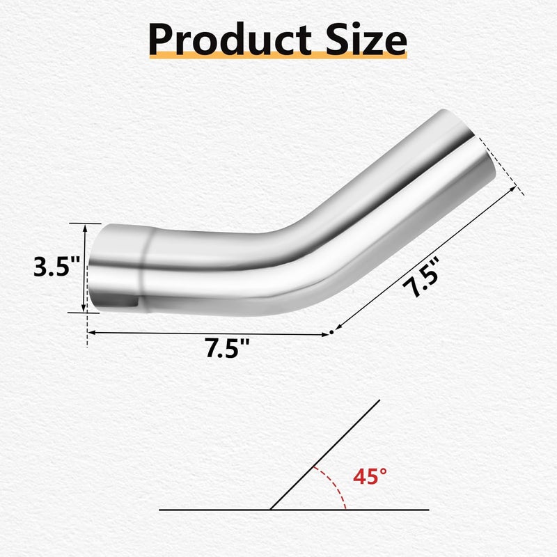 LCGP 3.5"OD 2 Pcs 45 Degree Exhaust Tube Made of High Quality Stainless Steel DIY Exhaust Pipe - Image 2